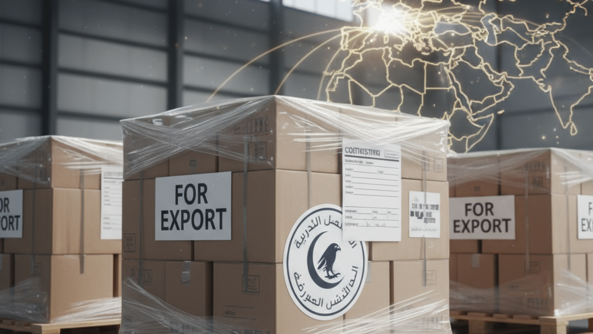 پالتهای بستهبندیشده پکهای پزشکی آماده صادرات به بازارهای منطقهای.